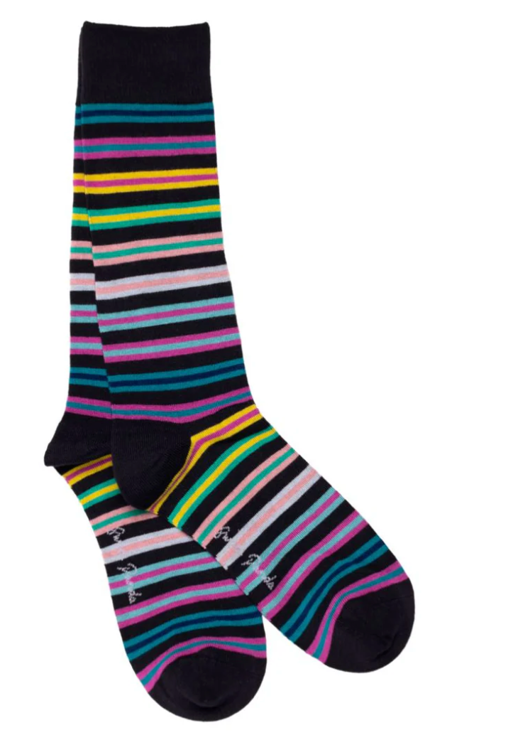 Navy Multi Striped Bamboo Socks