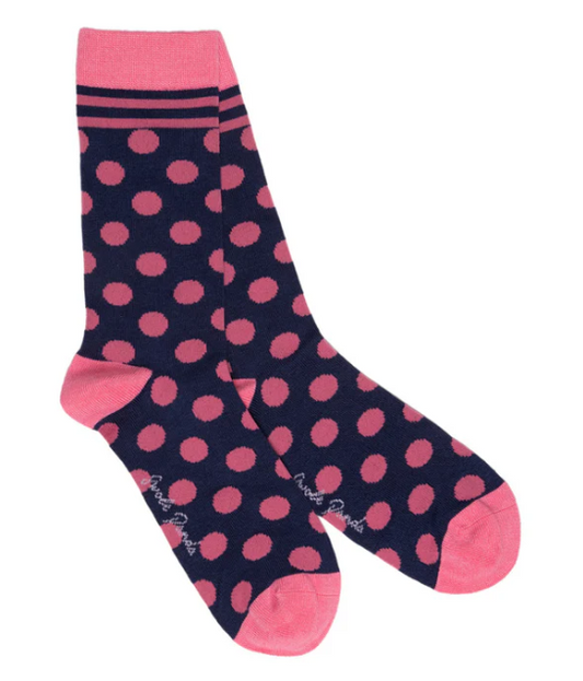 Navy and Pink Polka Dot Bamboo Socks